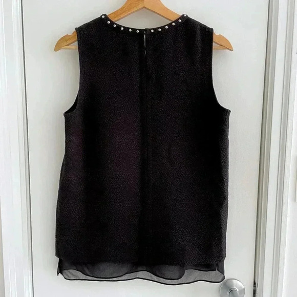 KARL LAGERFELD PARIS Women Black Sleeveless Shirt "NOI" studded collar, Size S - Picture 2 of 6
